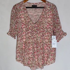 New With Tags 1.STATE Women’s Size Small Grow Bliss Blouse Pink flower pattern